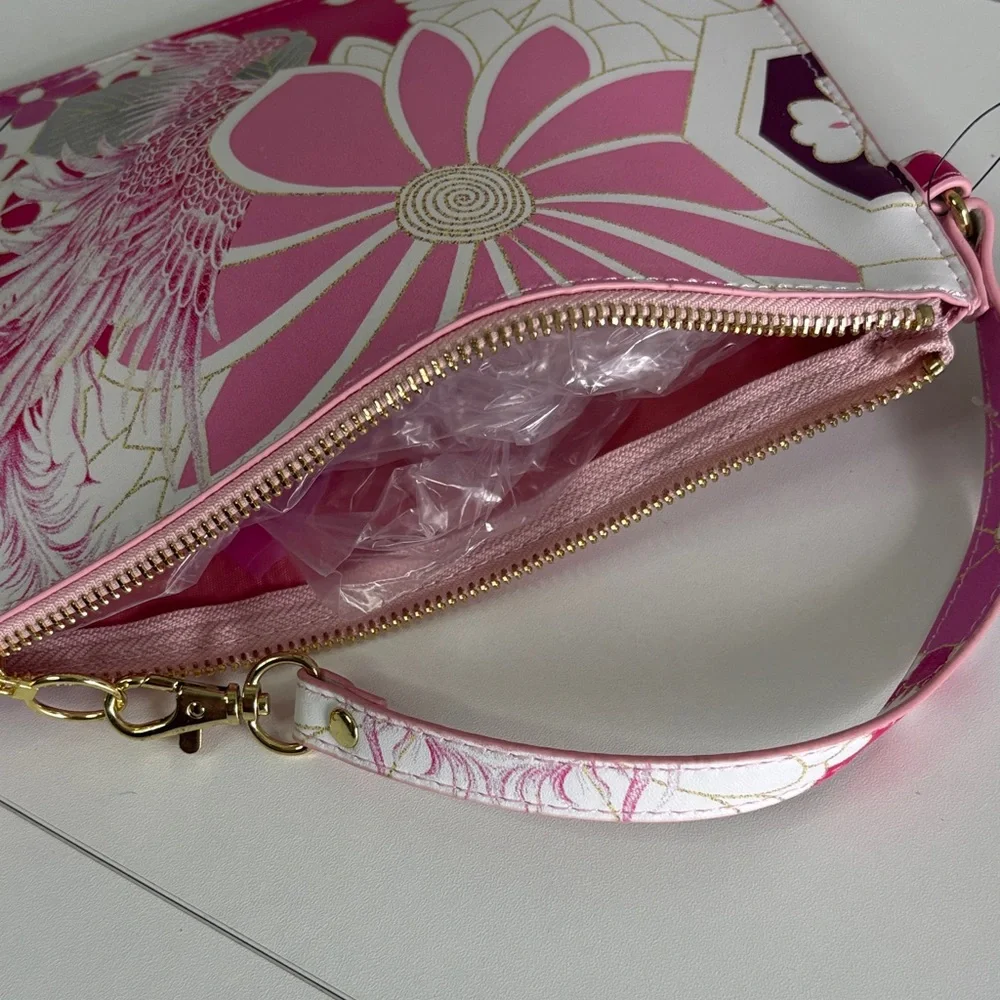 Chico’s NWT Pink Floral Wristlet Clutch Gold Hardware